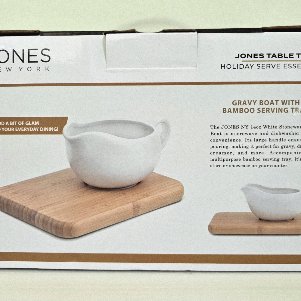 Jones New York Gravy Boat with Bamboo Tray